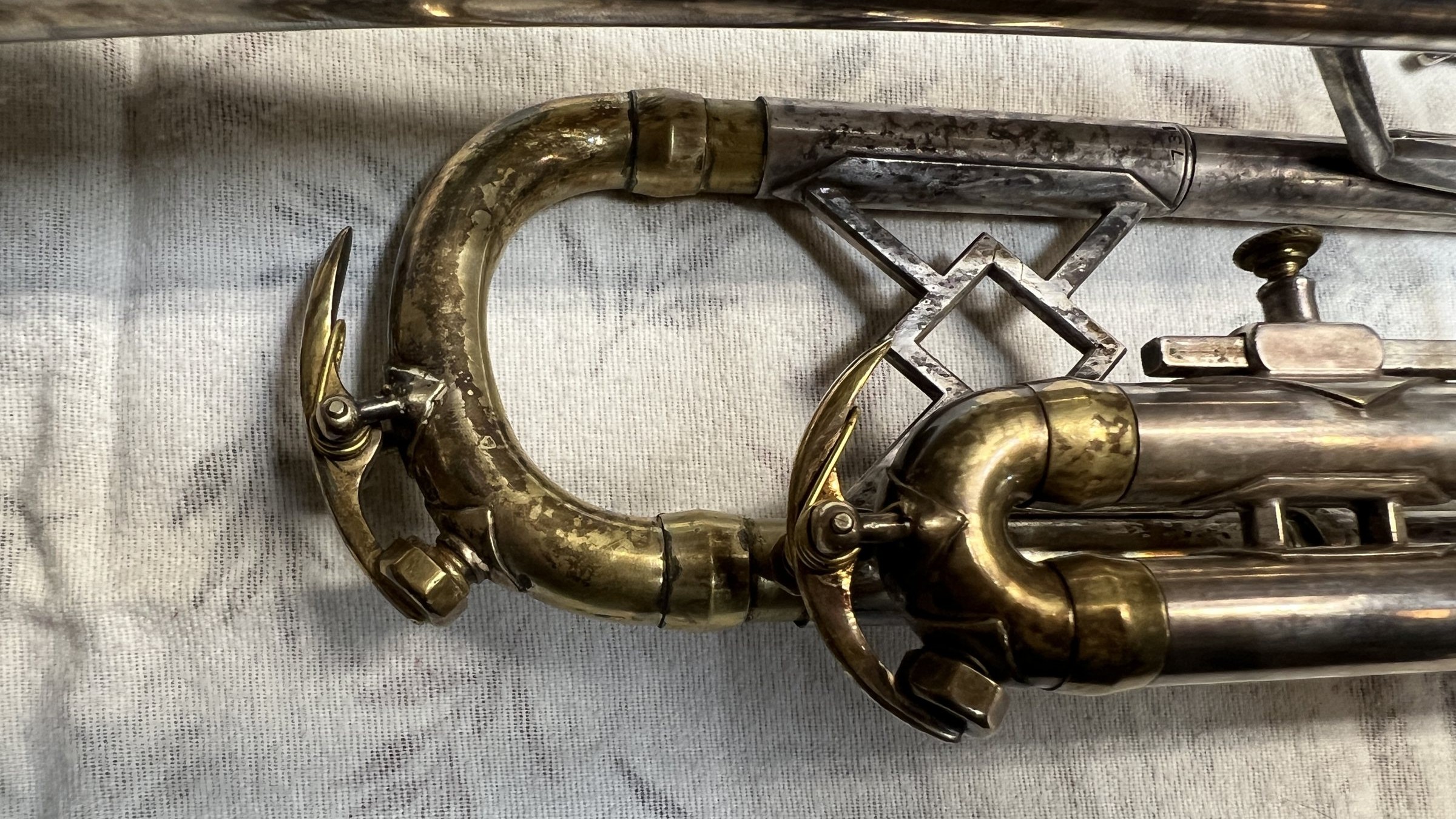Main tuning slide before restoration, tarnished and frozen